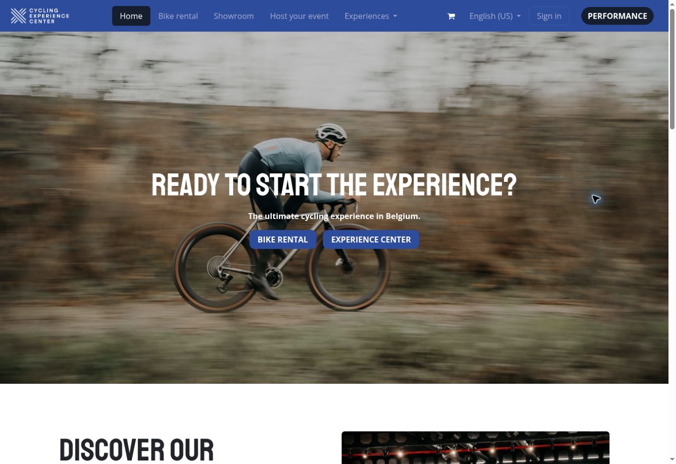 Screenshot of the website of Cycling Experience Center